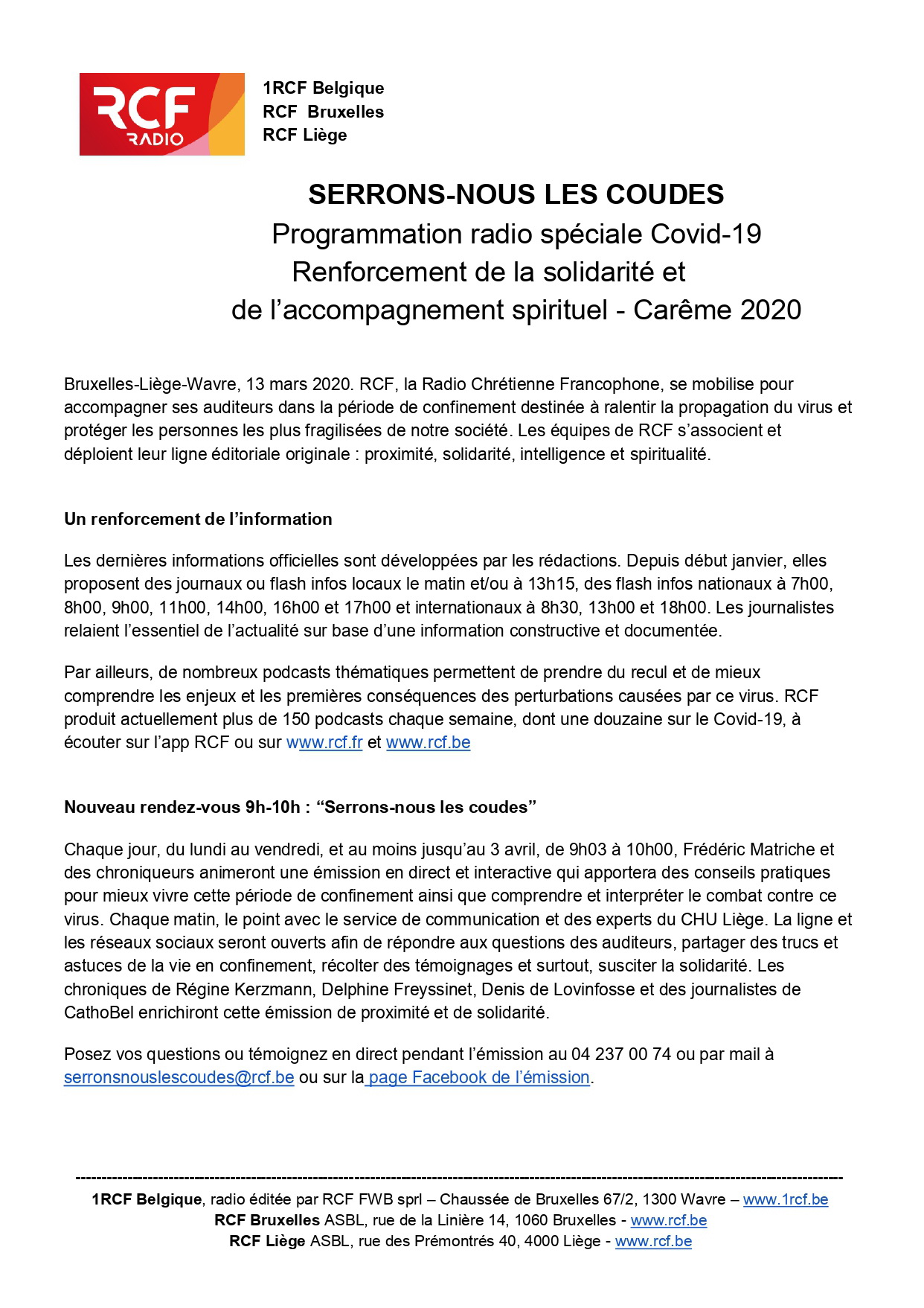 Communique de presse RCF Serrons nous l es coudes Vs Covid 19 13 mars 2020 page 0001